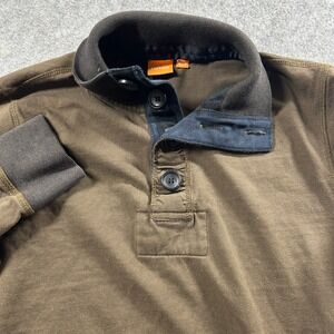 HUGO BOSS Henley Polo Shirt Mens S? Brown Long Sleeve Cotton Blend